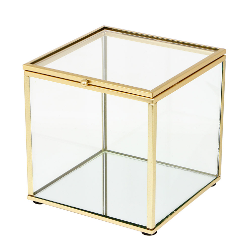   504-705 Шкатулка-куб с зеркальным дном 12х12х12см, стекло, металл