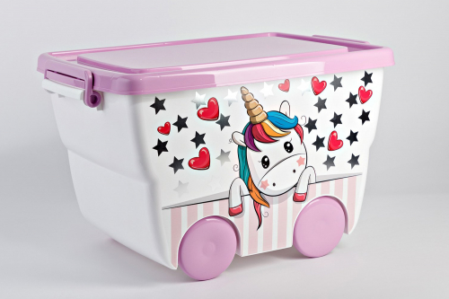 Hoff Ящик для игрушек с крышкой на колёсиках Деко Единорог 